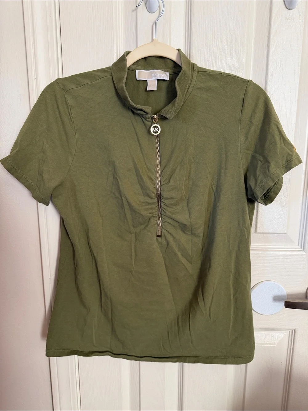 Michael Kors Olive Short-Sleeve Zip Polo